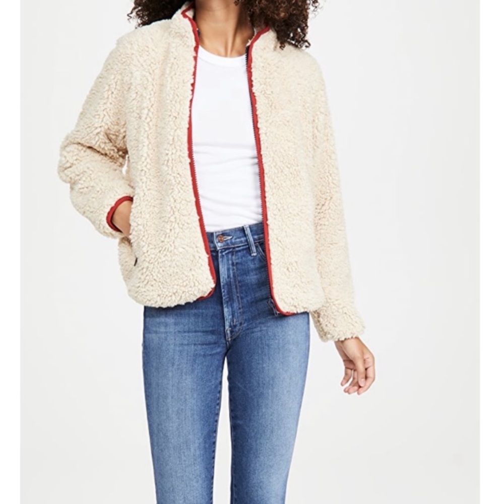 MOTHER Cream Teddy Jacket with Red Accents - Picture 4 of 13